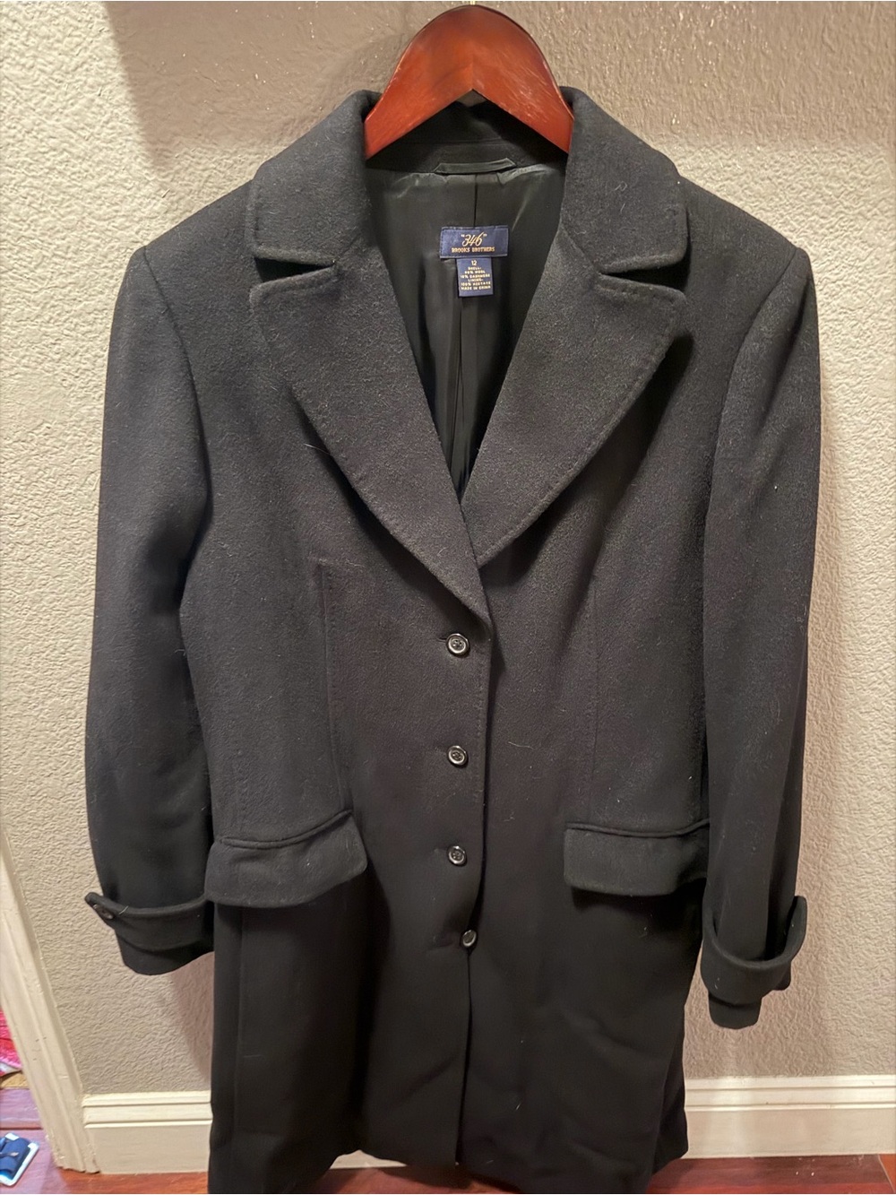 Brooks Brothers 346 Women’s Black Wool Cashmere Long Blazer Coat Size 12